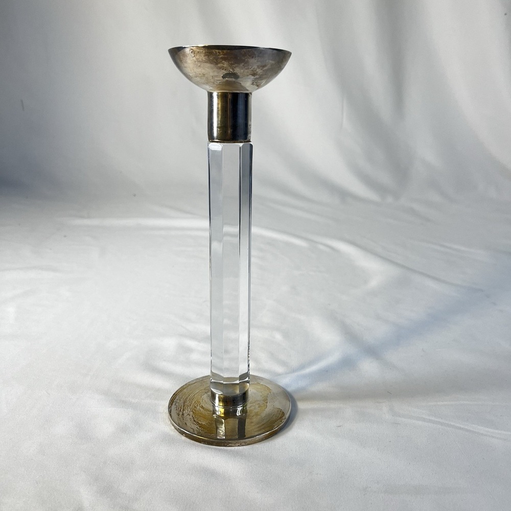 Vtg Atlantis Silver Lead Crystal Candlestick Holder 9‎ 5/8" Portugal
